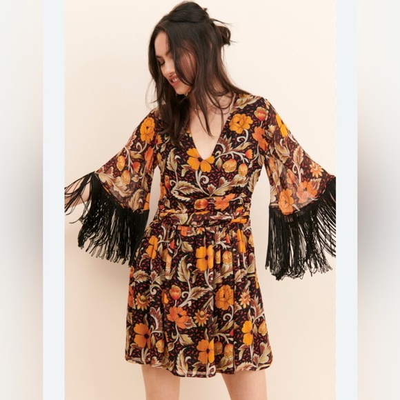 Anthropologie Verb by Pallavi Singhee Fringe Mini Dress Women’s Large Whimsygoth - Picture 1 of 11